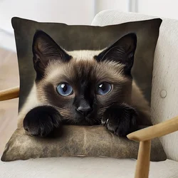 Charming Siamese Cat Decorative Pillow Cover with Zipper Closure, Polyester Cushion Case - 45x45cm one side