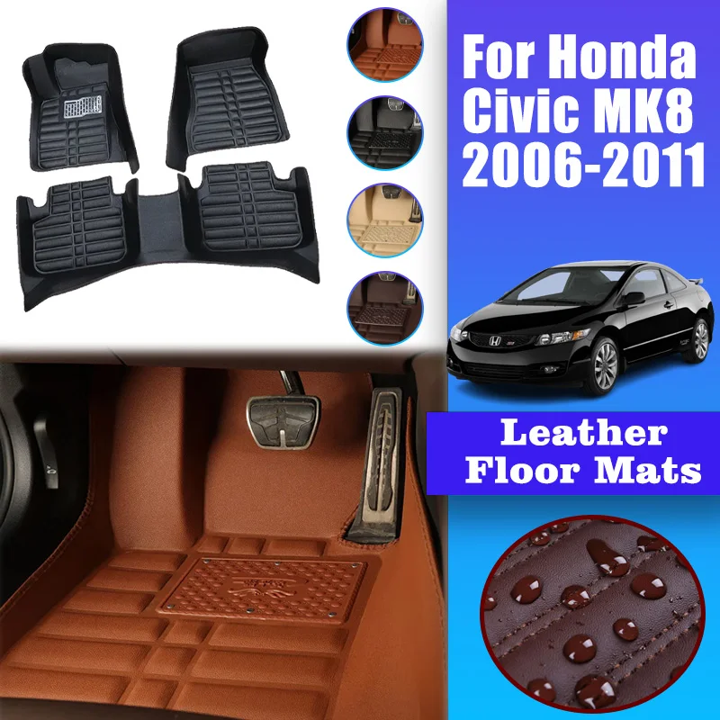 

LHD Car Mats Leather For Honda Civic 8th Gen FA FD FG 2006-2011 2007 Floor Mat Interior Spare Replacement Parts Car accessories