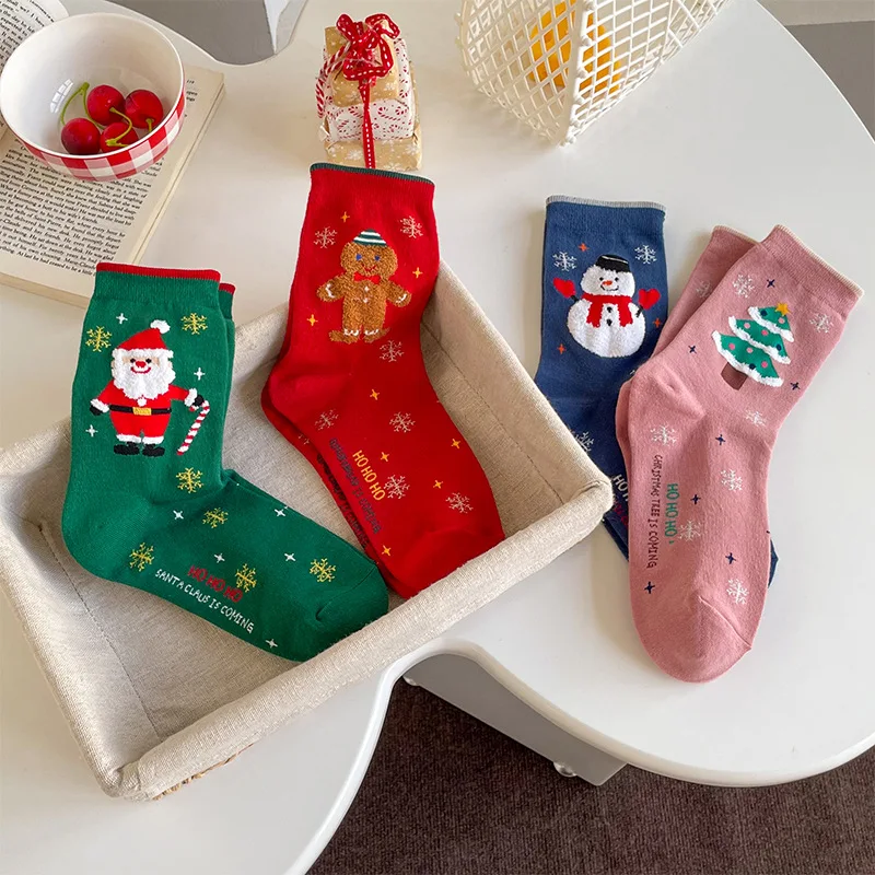 Women's Autumn Winter Cotton Snowman Santa Claus Christmas Tree Creative Cartoon Stockings New Year Christmas Mid-tude Socks