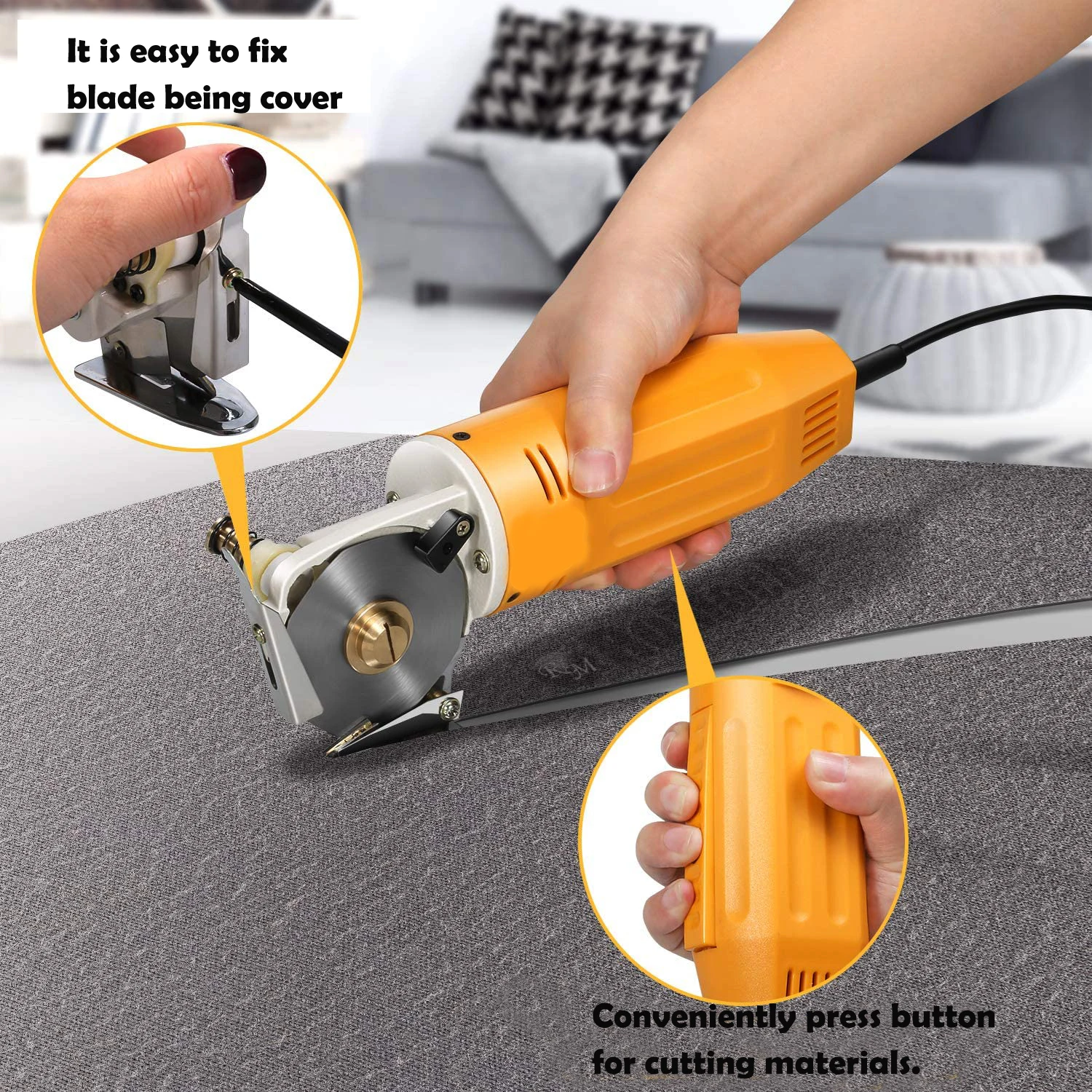 Mini Rotary Blade Fabric Cutting Machine Cloth Cutting Machine, 70MM  Electric Rotary Fabric Cutter,Electric Rotary Cutter for Fabric,Octagonal  Knife