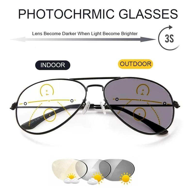 Photochromic Progressive Reading Glasses Men Chameleon Glasses Male ...