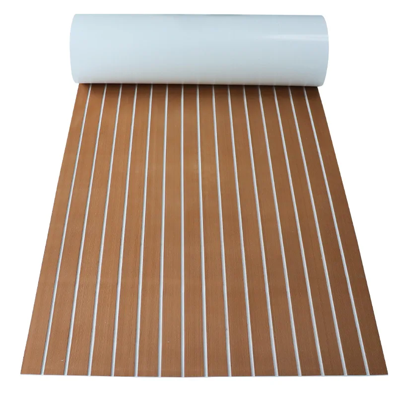 Eva Foam Faux Teak Waterproof Marine Floor Mat - Brown & Black
