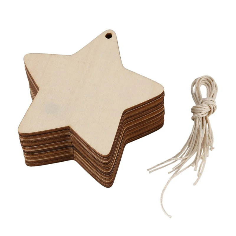 

50 X Wooden Star Shapes, Plain Wood Craft Tags With Hole (10Cm)
