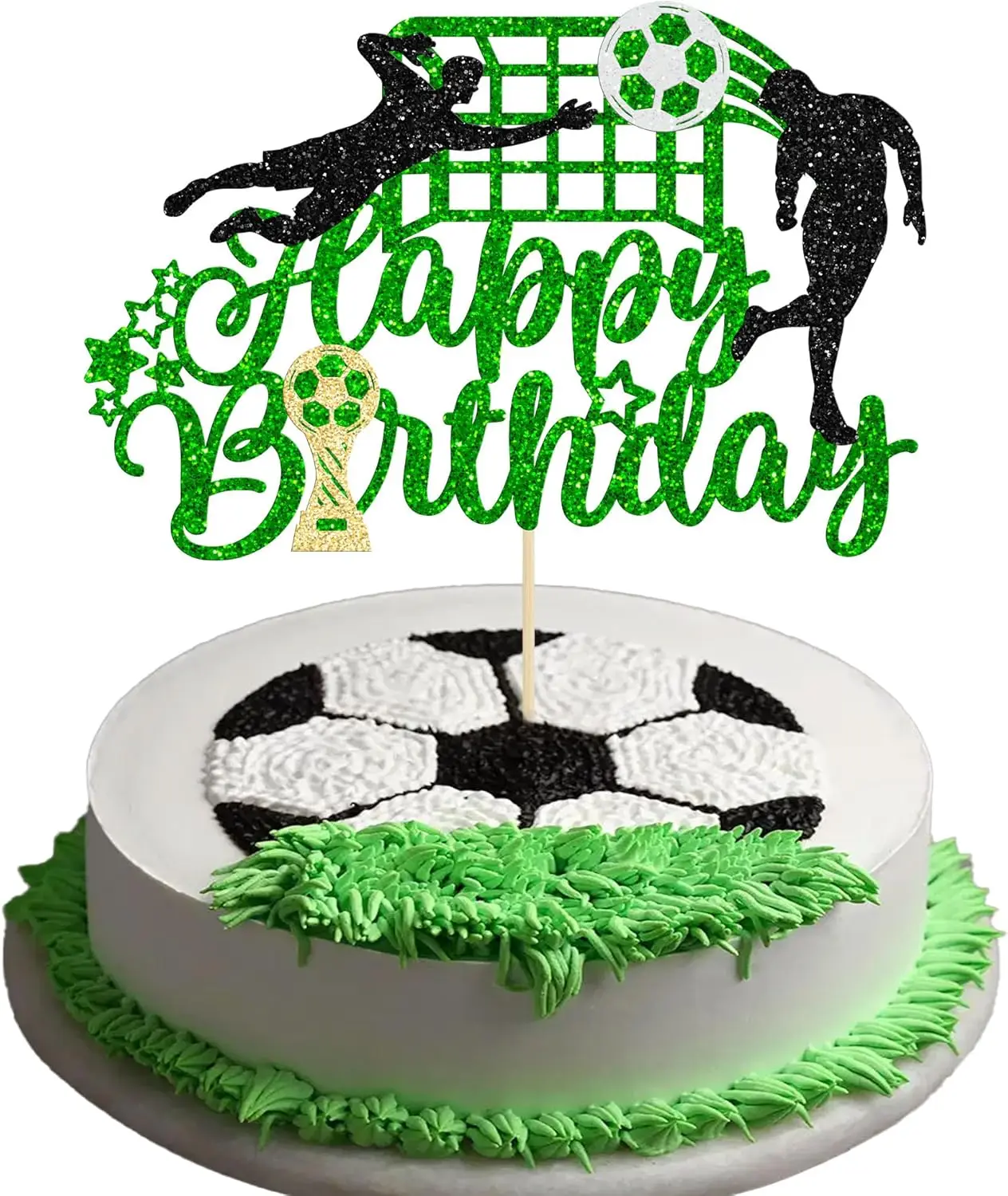 1 Stück Fußball Geburtstagstorten-Deko Leuchtendes Happy Birthday Logo Fußballspieler Kuchendekoration Sport-Thema Partyzubehör – Detail 8