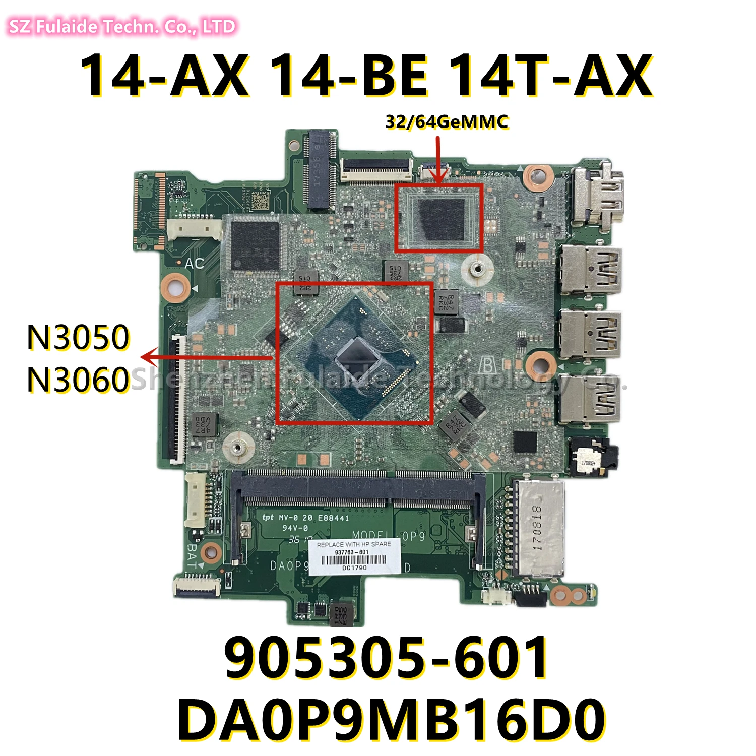 para hp Stream 14-ax 14-be 14t-ax Computador Portátil Placa-mãe com N3060 N3050 32or64gemmc e Da0p9mb16d0 Mainboard 905305601 937763-601