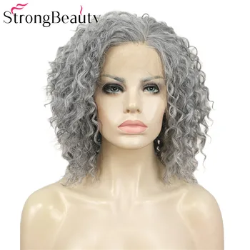 Parrucche sintetiche con pizzo frontale grigio riccio StrongBeauty, resistenti al calore, per donna