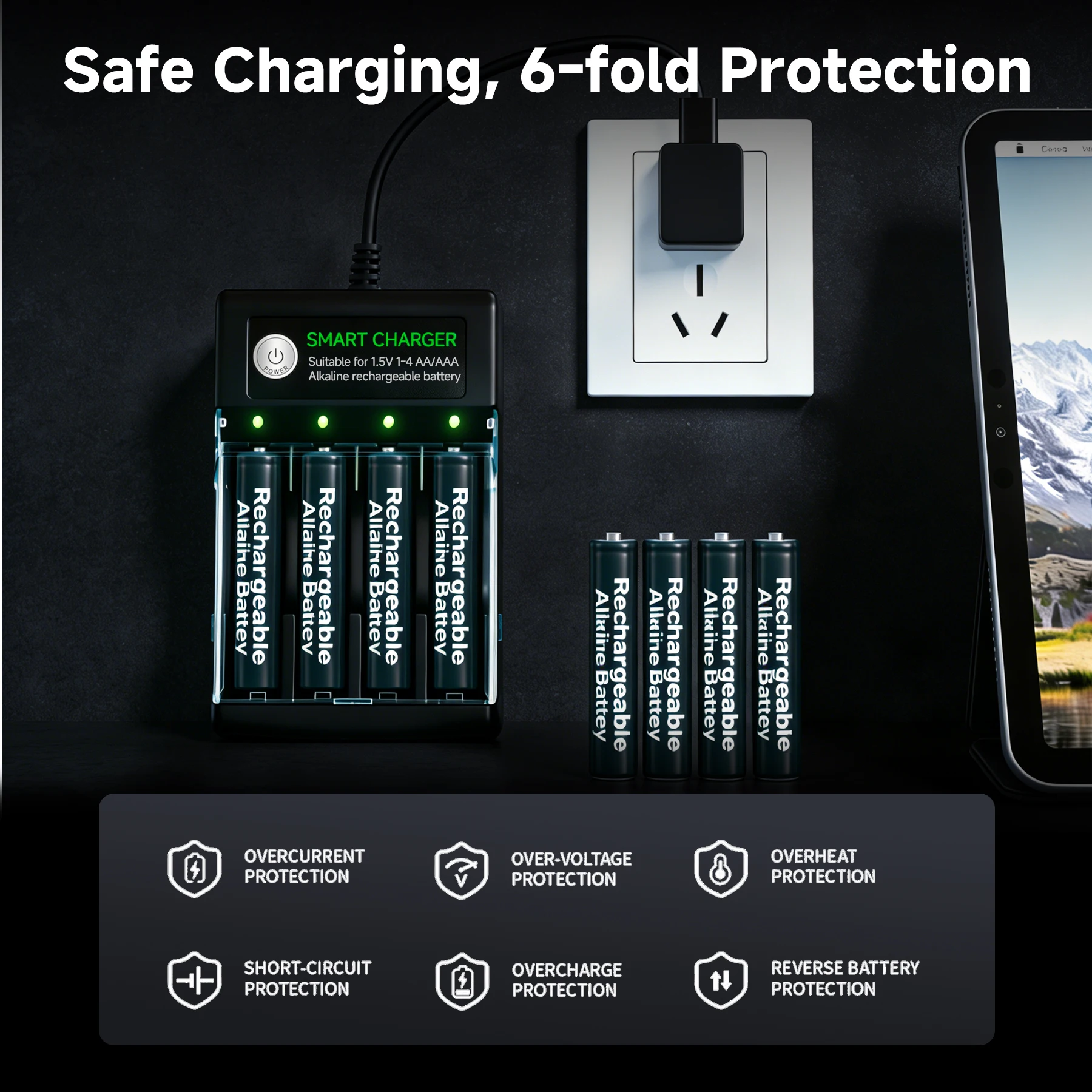 Advanced 4-Slot Smart Battery Charger with Independent Safe Charging and USB-A Connectivity