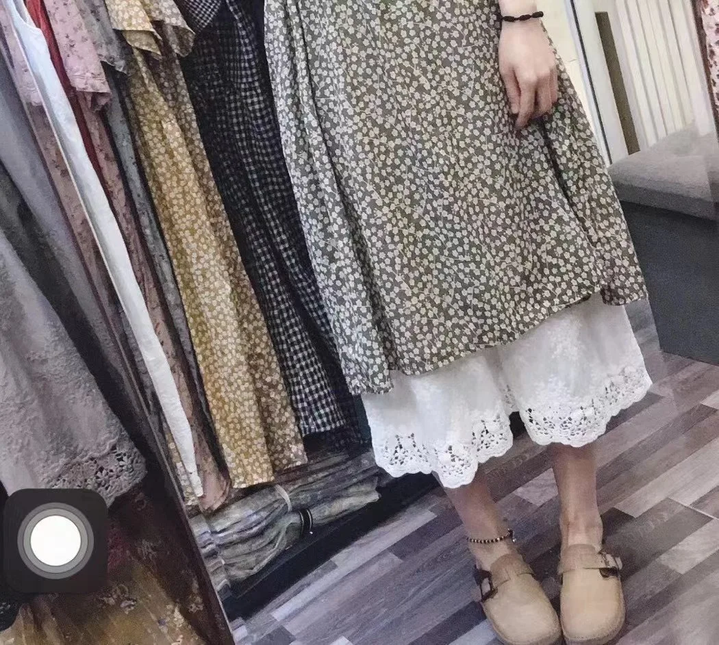 summer Vintage cotton embroidery flowers Wide leg pants Female lolita sweet RV749 women's clothing