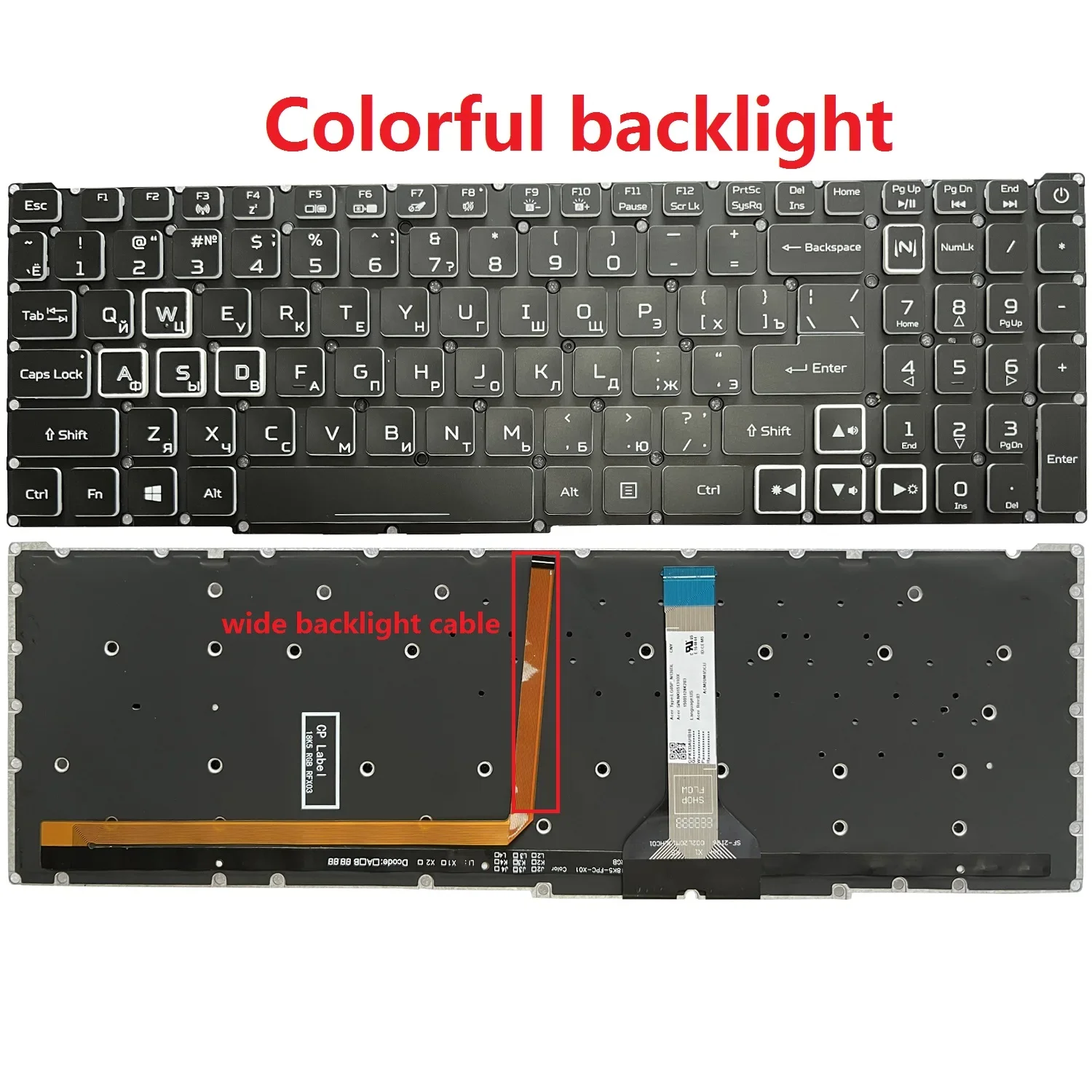 Teclado para Notebook Russo ru Compatível com Acer Nitro An51556 An515-57 An515-58 An51545 Helios 300 Ph315-54 N22c1 N20c1 Novo - Imagem 3