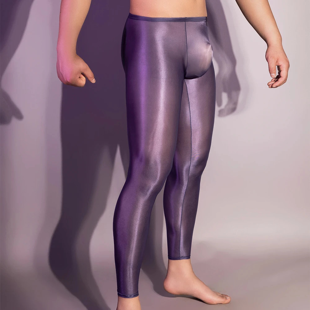 Erotic Pants Men Ultra Thin Shiny Leggings Gay Glossy Pantyhose Silky Smooth Stockings Hosiery Pouch Underwear Skinny Trousers