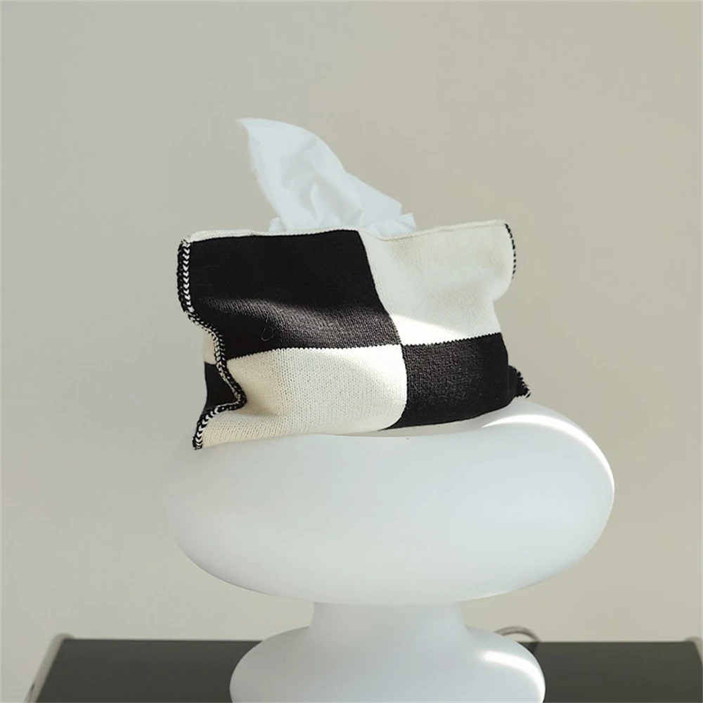 Decoration Knit Desktop Tissue Box Foldable Reusable Heart and Plaid Napkin Cover Dustproof Home Livingroom Car Paper Towels Bag 6