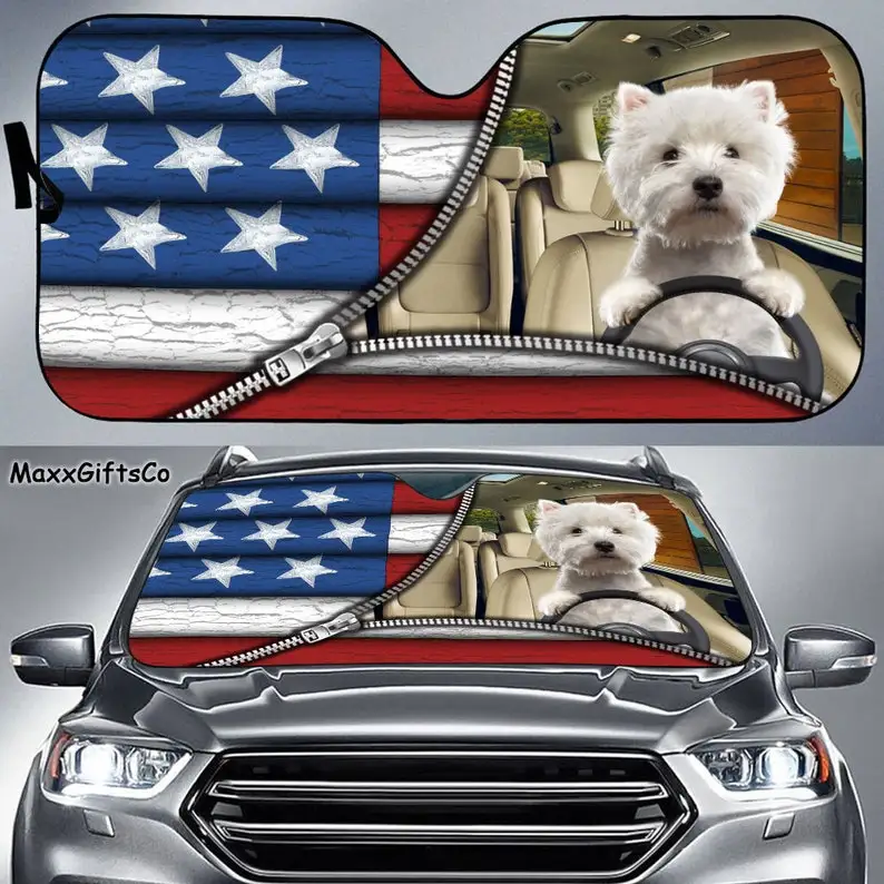 West Highland White Terrier Car Sun Shade, Dog Windshield, Dog Sunshade, Dog Car Accessories