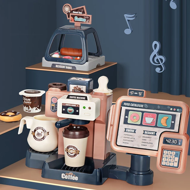 Kids Coffee Machine Toy Set Kitchen Toys Simulation Food Bread Coffee Cake  Pretend Play Shopping Cash Register Toys For Children