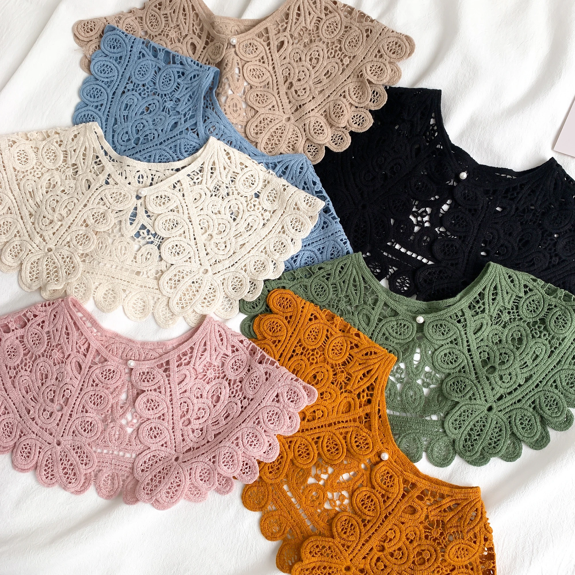 Korean style Lace Knitted Crochet Hollow Fake Collar Women Small Shawl Decorative Women Clothes Accessories Detachable Collar