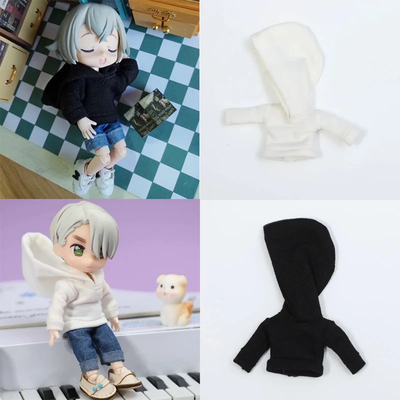 

Одежда для кукол OB11, черные и белые толстовки для кукол 1/12 BJD