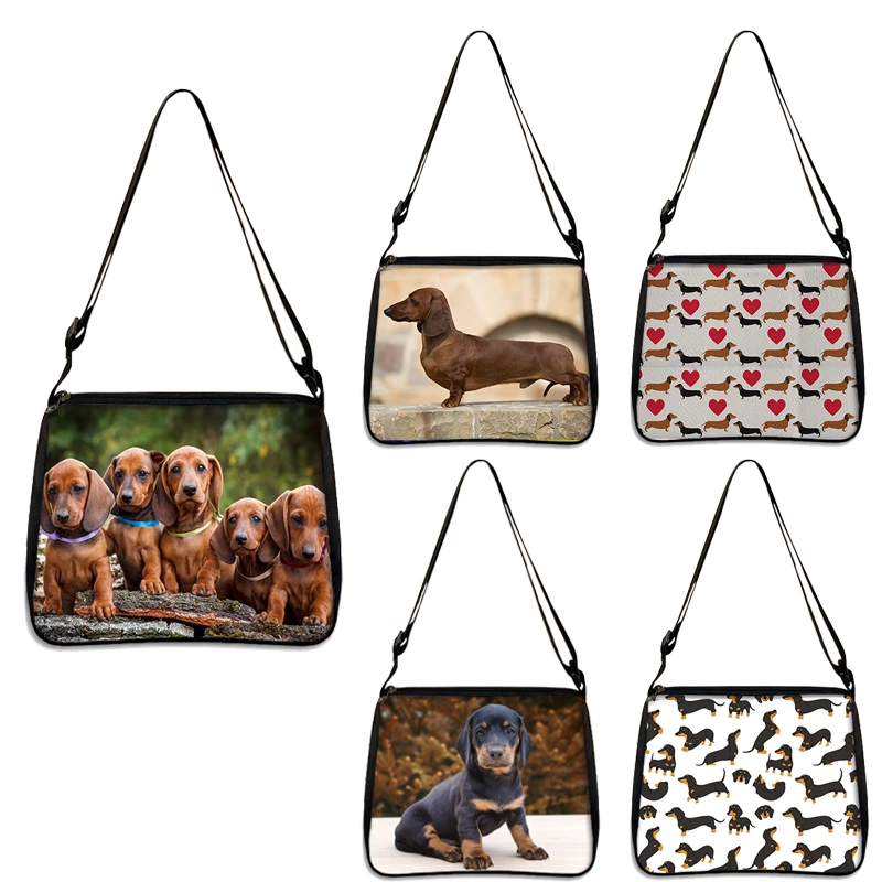 Bolso de hombro con estampado de perro salchicha para mujer, bolsa de mano multifunción con estampado 3D de cachorro y salchicha, de lona|Bolsos de hombro| - AliExpress