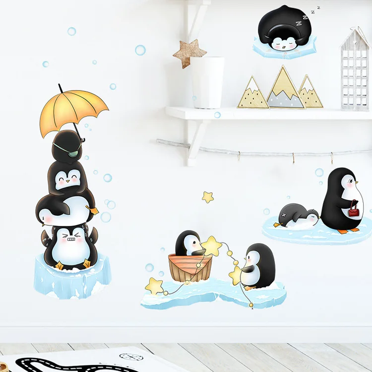 Cartoon-Pinguine, die mit Eiswürfeln spielen, Wandaufkleber für Kinderzimmer, Dekoration, Tapete, abnehmbar, für Babyzimmer, Heimdekoration, Wandbild – Detail 2