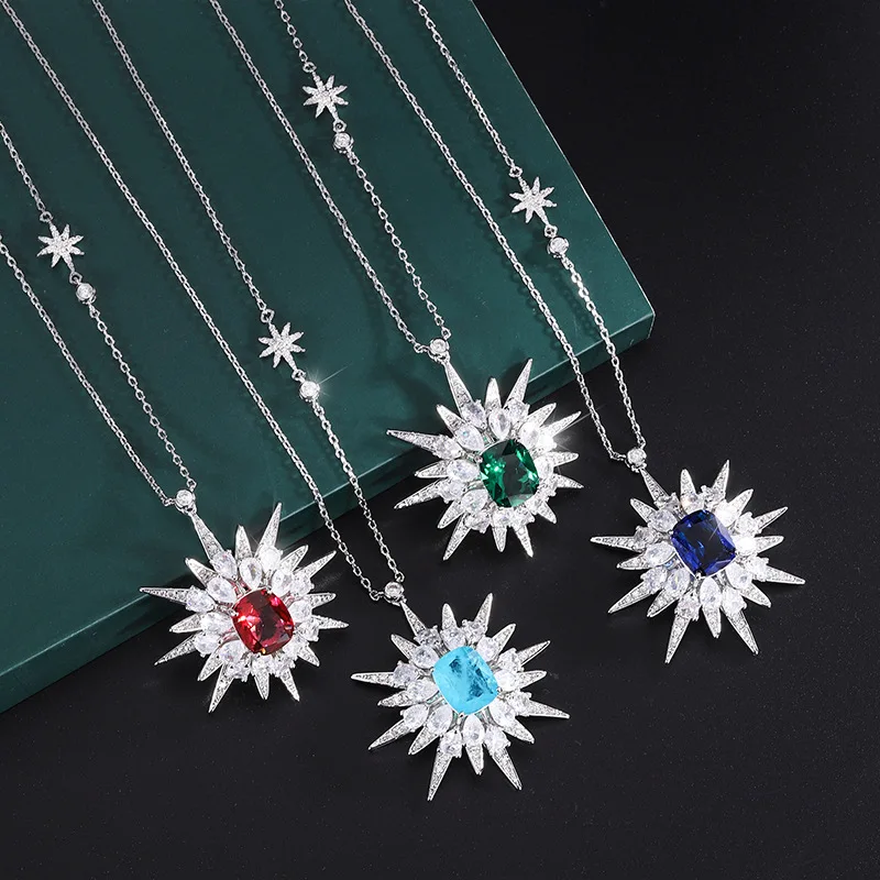 

Retro Moon and Stars Necklace Pendant for Women Chain Sapphire High Carbon Diamond Crystal Sweets Wedding Anniversary Party Gift
