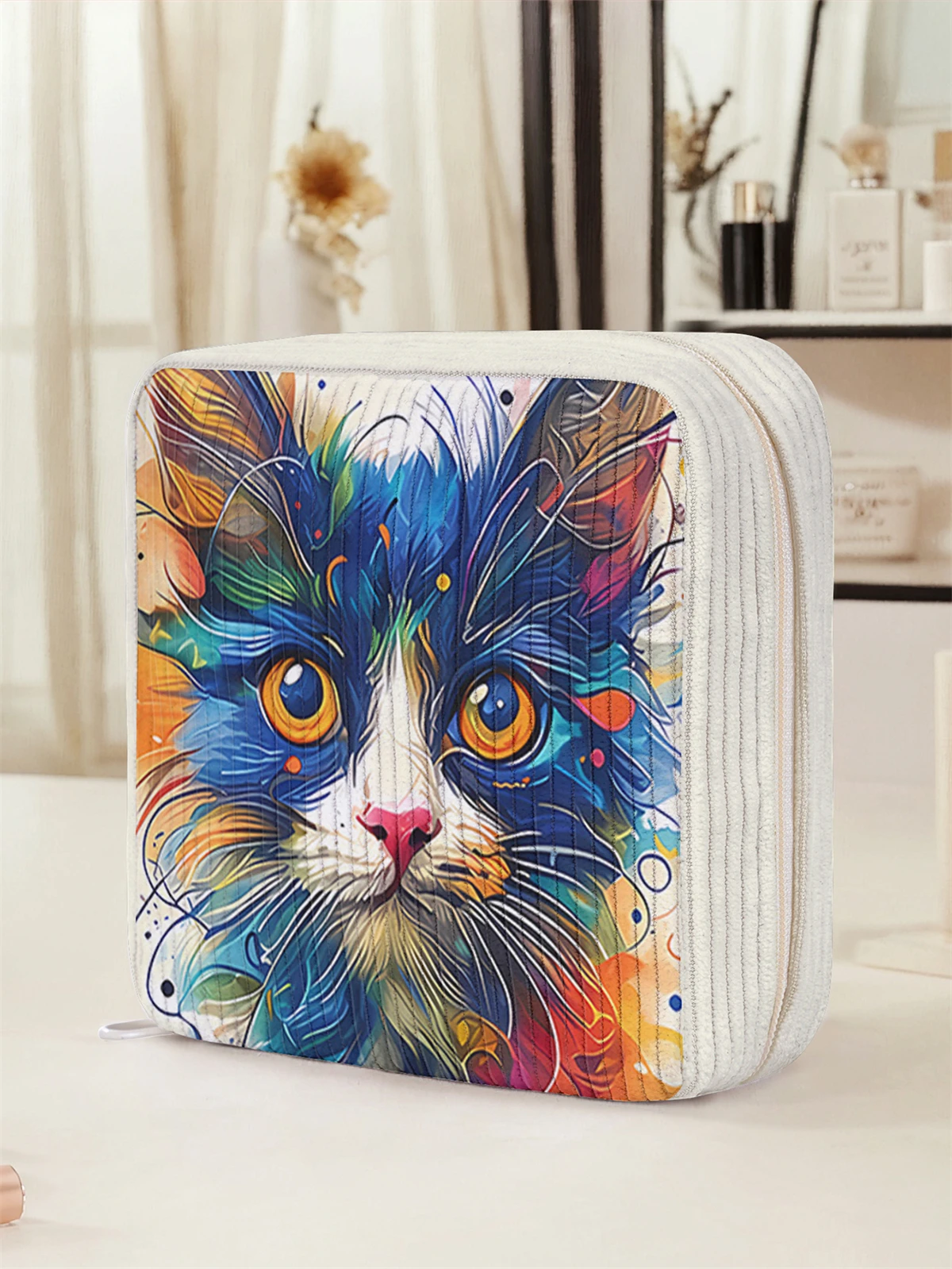 Cartoon cat pattern printed sanitary napkin storage bag, women's lightweight tissue bag, sanitary tissue bag