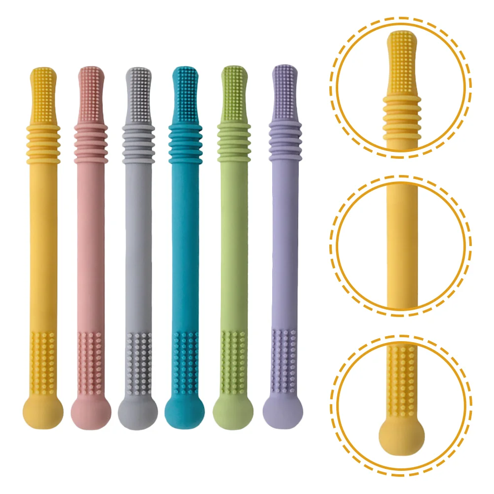 

6 Pcs Baby Toy Children's Teething Stick Silicone Chew Molar Tube Straws Teether