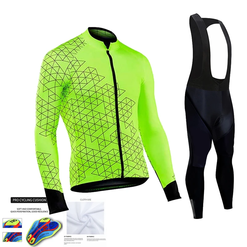 

Fluorescent Green 2022 Spring Summer Long Sleeve Cycling Jersey Set MTB Bike Cycling Clothes Men Clothing Ropa Maillot Ciclismo