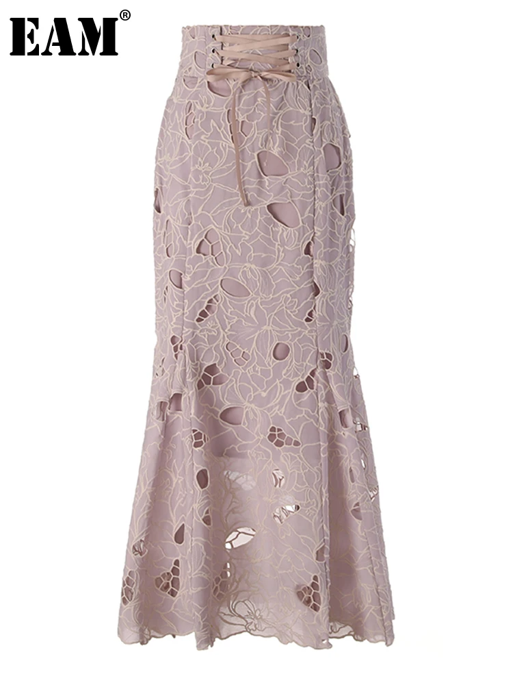 

[EAM] High Waist pink Purple Bandage Lace Elegant Long Party Half-body Skirt Women Fashion Tide New Spring Autumn 2023 1DF8686