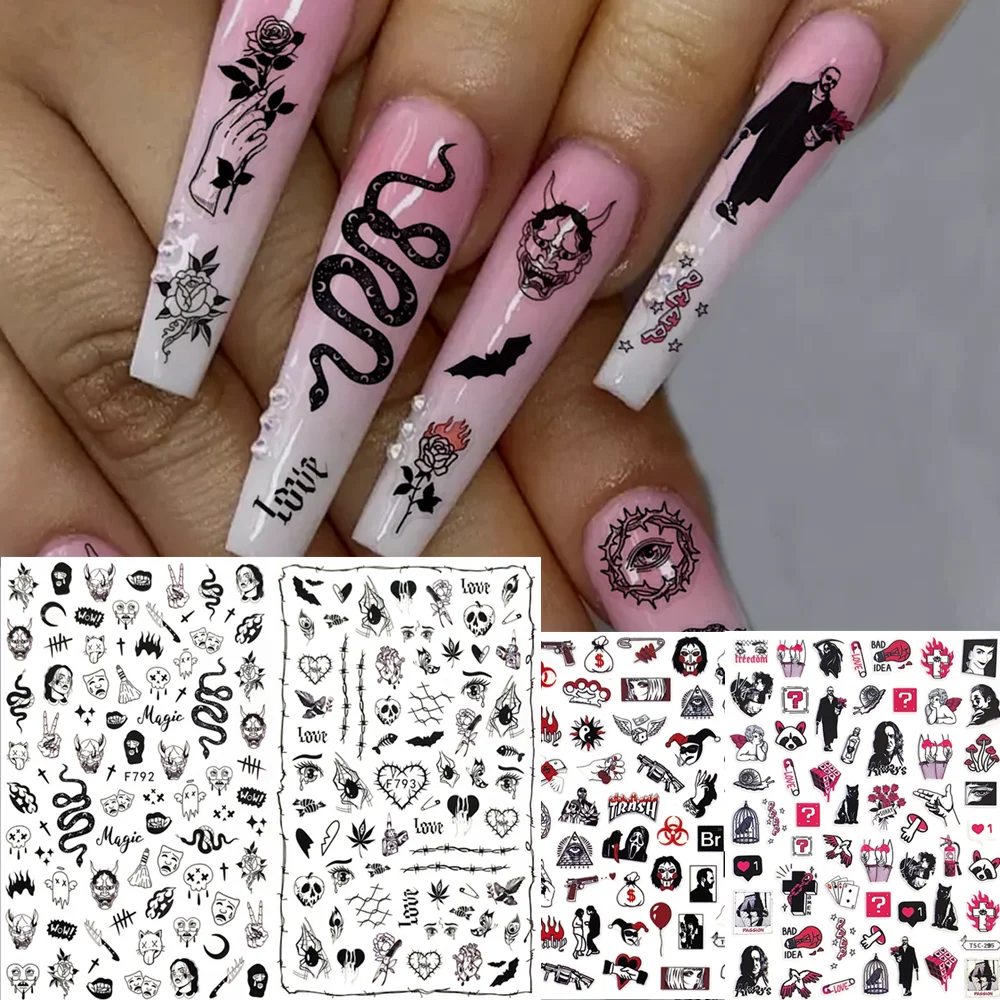 TSC-200 TSC-202 F-792 Jesus-Butterfly-Dragon Skull Skull Eye Snake 3D Back glue Nail Art Stickers Decals Sliders