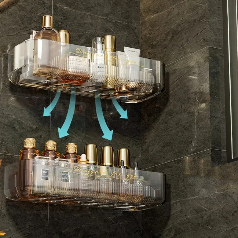 New Wall Mounted Toilet Storage Rack Accessories No-punch Acrylic Bathroom Shelf Luxury Space Saving Kitchen Storage Organizer 5
