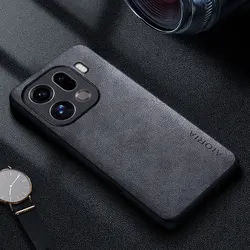 Premium Luxury PU Leather Retro Business Style Phone Case - Solid Color Cover for Find X9 Pro (GRAY)