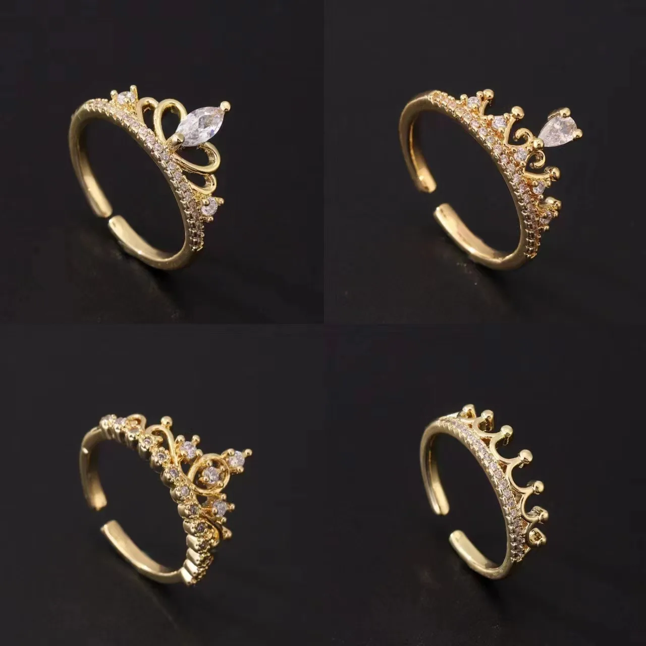 

New Women's Ring Gold Plated Crystal Zircon Vintage Crown Adjustable Personalized Fashion Jewelry