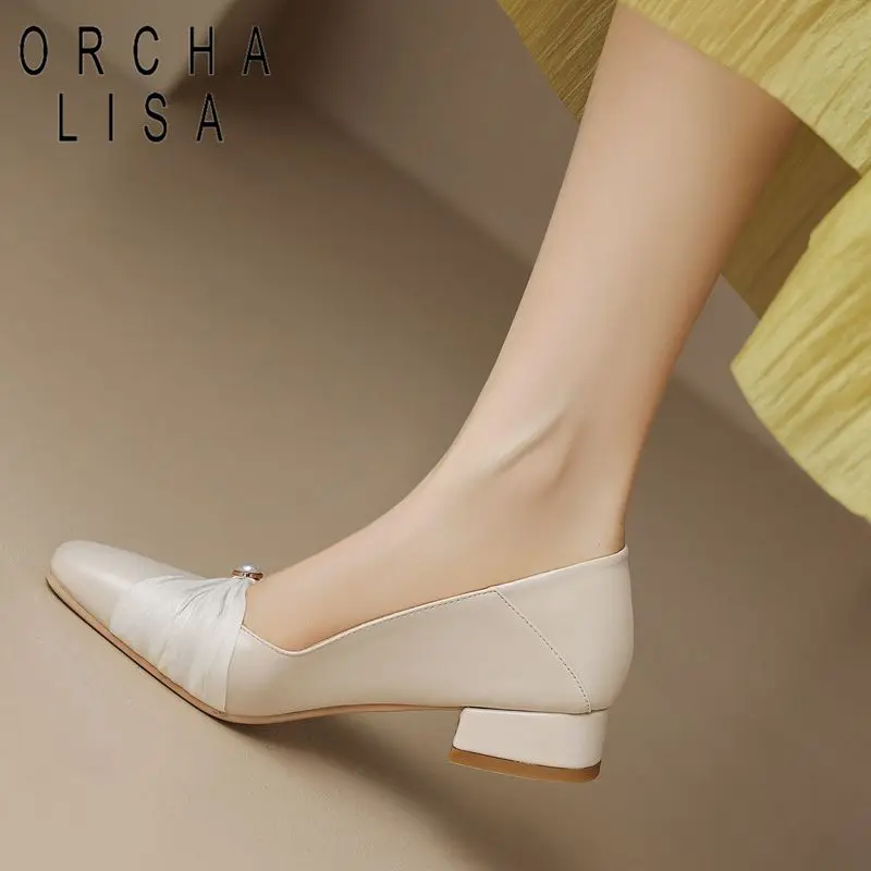 

ORCHA LISA Korea Soft Flats foe Female Square Toe Block Heels Slip On Mixed Color Plus Size 43 Elegant Women Mules Daily Shoes