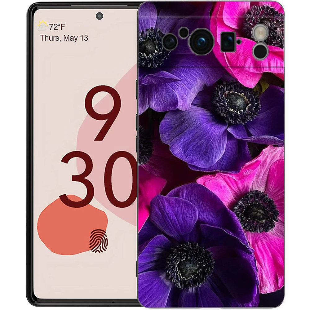 Elegant Floral & Leaf Design Shockproof Phone Case - Soft Silicone TPU Black Cover