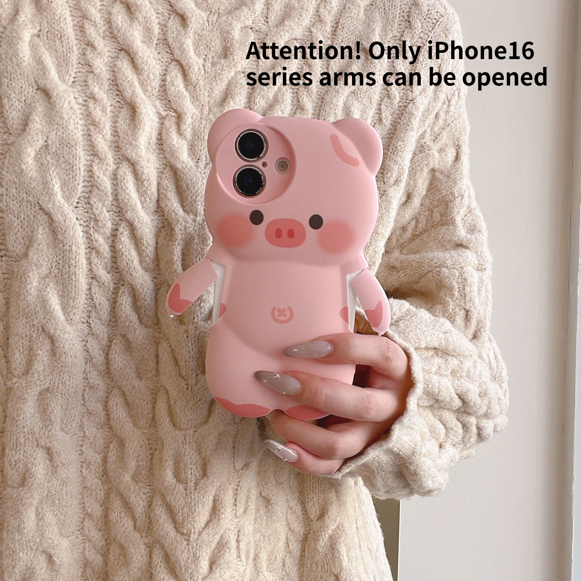 Pink cute three-dimensional bear mobile phone case for iPhone16 14 13pro Soft thumbnail 5