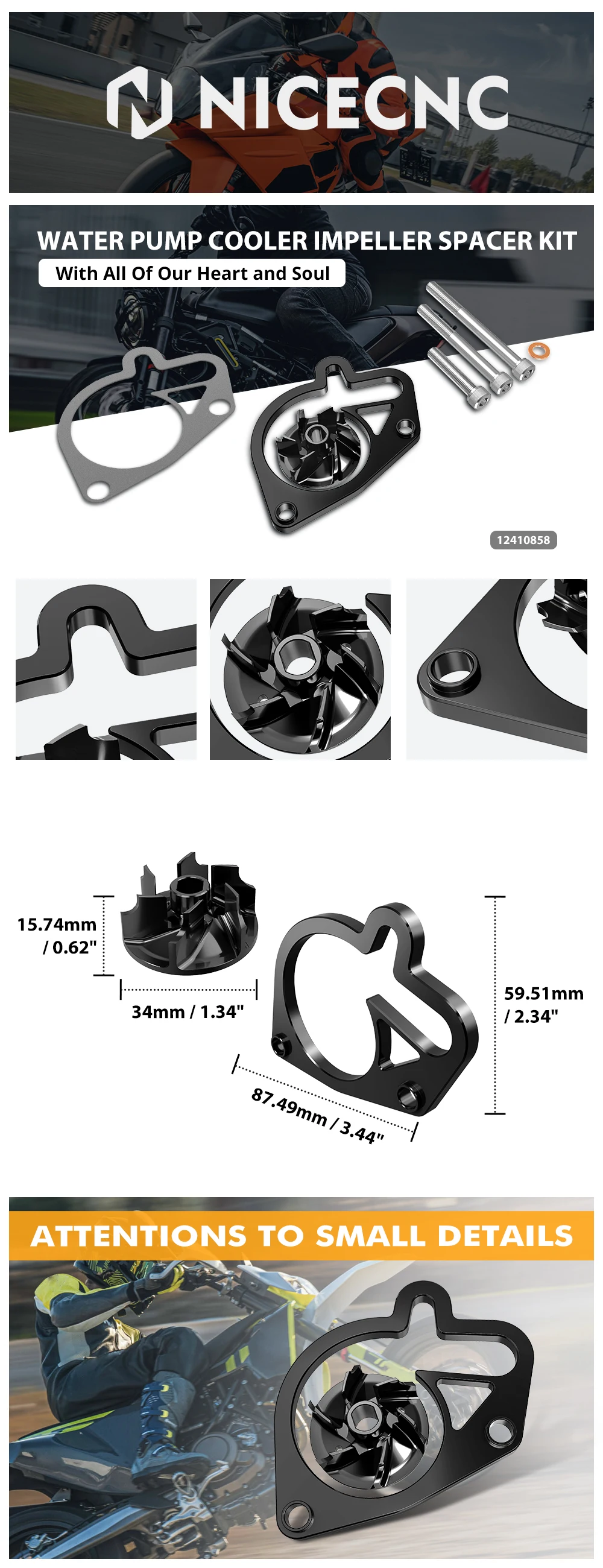 NICECNC 2024-2025 Für KTM EXC 300 XCW300 SX250 Für Husqvarna TE300 GasGas EC300 Übergroße Wasserpumpe Kühler Laufrad Spacer Kit – Detail 2