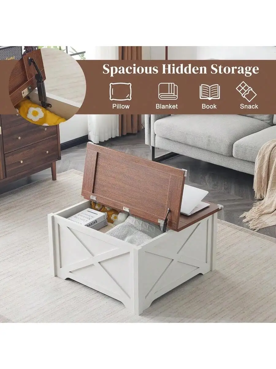Karl Home Square Coffee Table With Storage Farmhouse Rustic White Coffee Tables For Living Room Wood Center Table With H 3