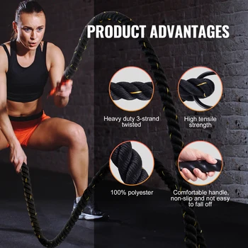 VEVOR Battle Rope 1.5 Inch Diameter 30Ft Length for Home Gym Body Workout Core Strength Training Muscle Building Fitness 3