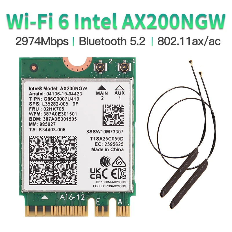 Intel Wi-Fi 6 AX200 802.11ax Dual band MU-MIMO Wifi Network Bluetooth 5.0 Card 