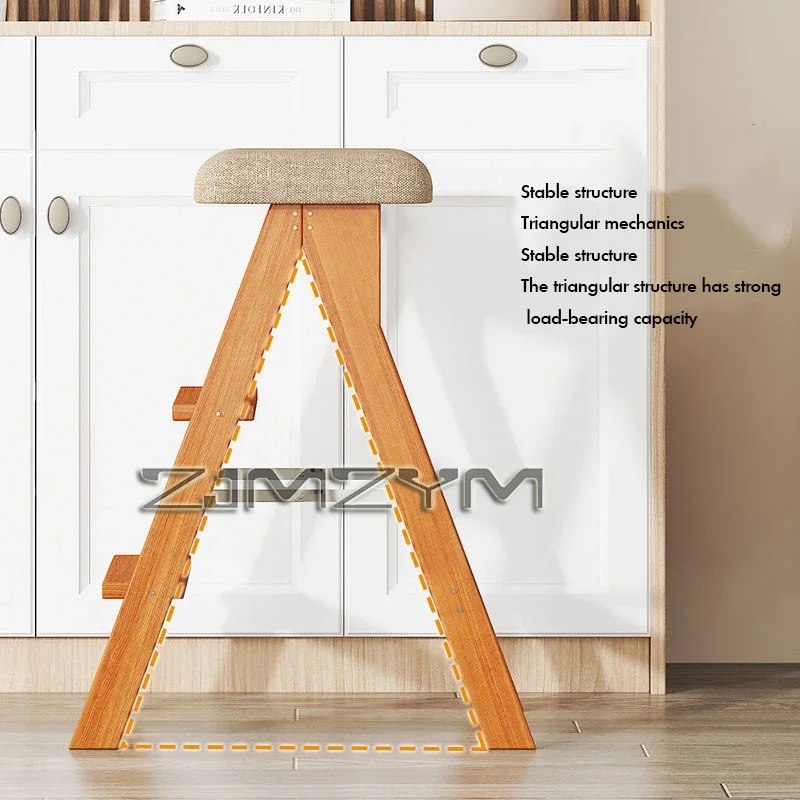 Solid Wood Step Stool Portable Kitchen Folding Stool Indoor Multifunctional Home 3 Step Ladder Folding Steps Ladder Rack folding ladder chair folding step stool telescoping ladder