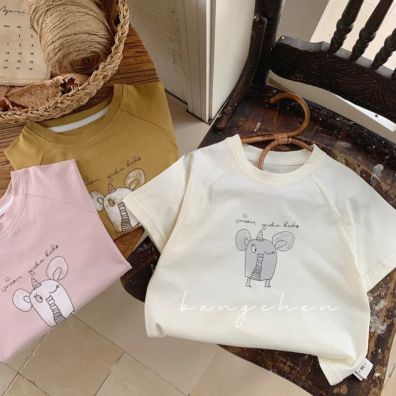 

ChildrenTT-shirt2024Summer New Children's Clothing Baby Elephant Printed ShortTBoys' Raglan Short-Sleeved Shirt G0097-WS