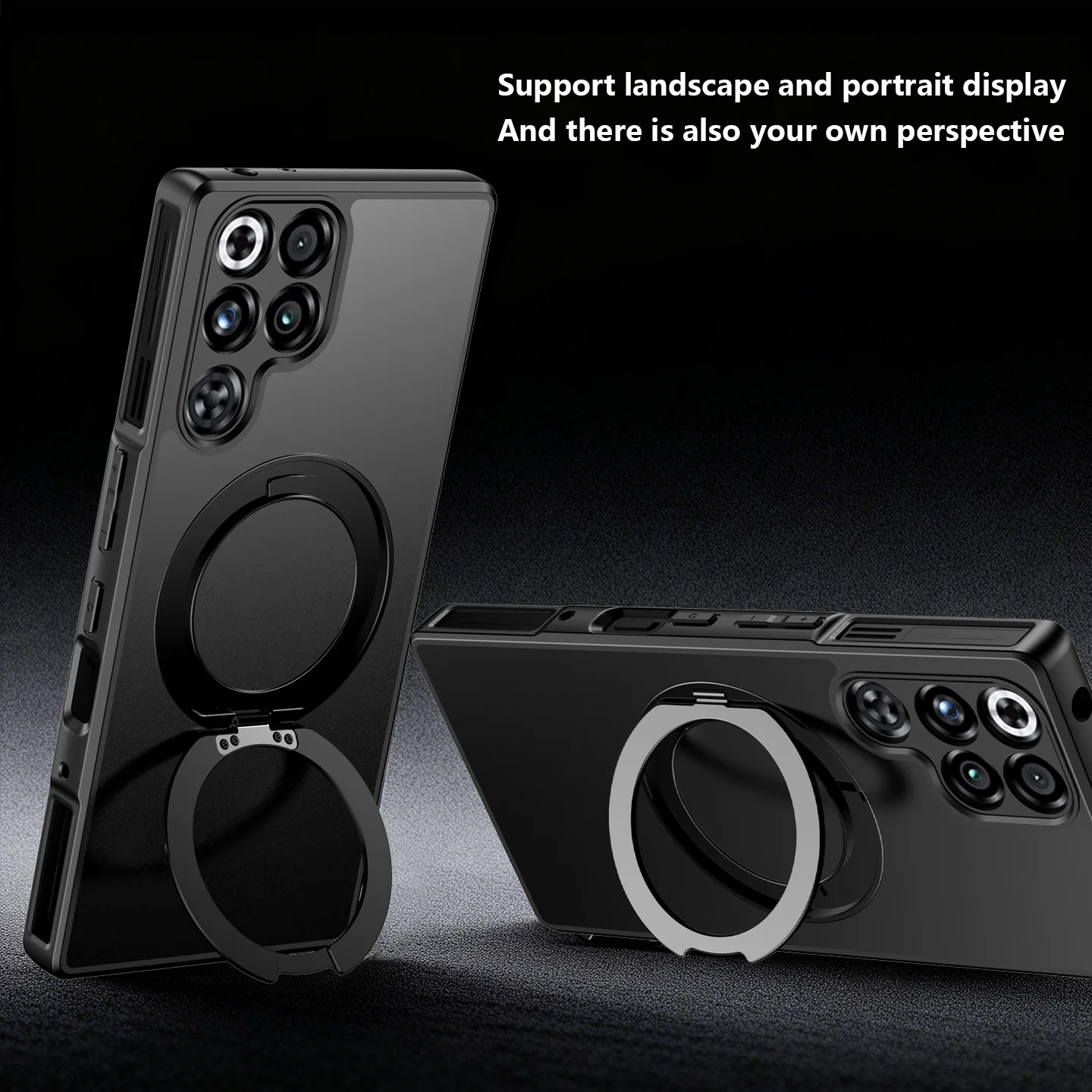 Translucent Shockproof Magnetic Phone Case with 360° Rotating Bracket and Matte Finish