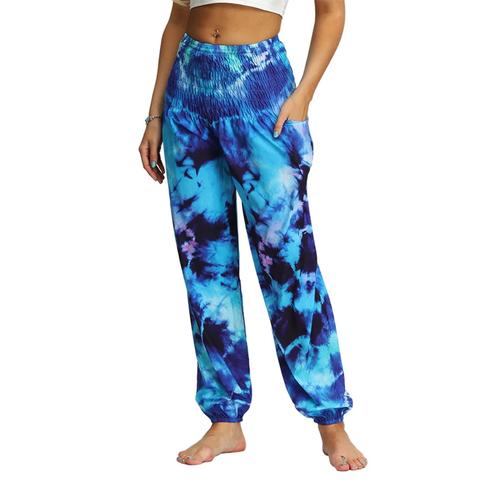 Tie-Dye High Waist Harem Pants Yoga Trousers for Women,Baggy Elastic Waist Boho Pants Casual Loose Beach Pants