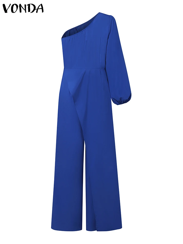 VONDA Women Sexy Off Shoulder Jumpsuit 2024 Elegant Long Sleeve Party Rompers Irregular Hem Solid Casual Loose Party Playsuits