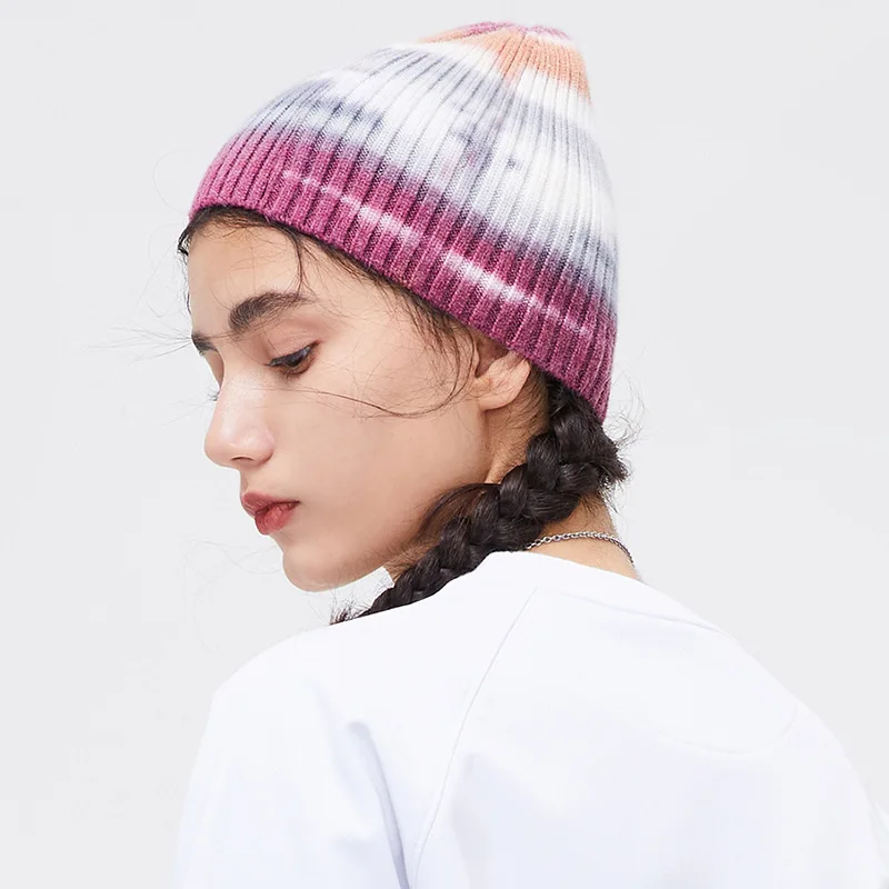 New Ski Hats for Women Men Knitted Tie-Dye Sports Riding Skiing Hats Winter Warm Outdoor Mountaineering Windproof Snow Caps