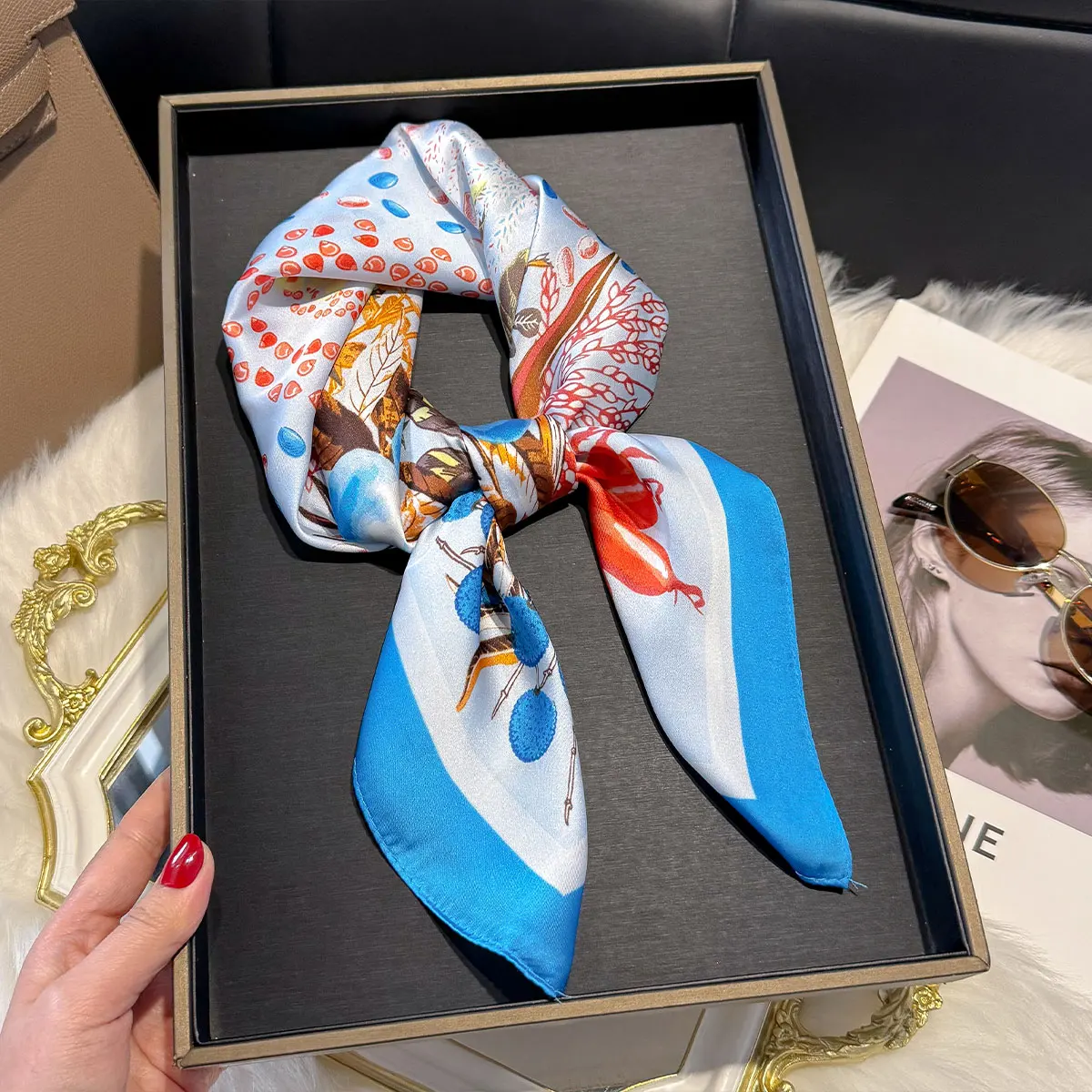 New Design Floral 70*70cm Silk Satin Hair Scarf Women Handkerchief Printed Female Square Head Bandana Small Neck Muffler Hijab