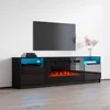 TV Stand with Electric Fireplace - Modern High Gloss TV Stand with Storage Cabinets and Led Lights 2