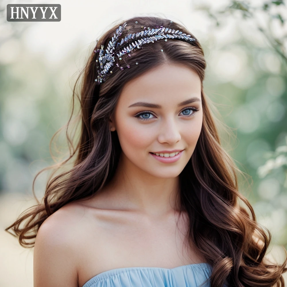 HNYYX Blue Crystal Headbands for Women Elegant Hair Accessories Party Hair Hoop for Girls Shiny Rhinestone Headbands A25