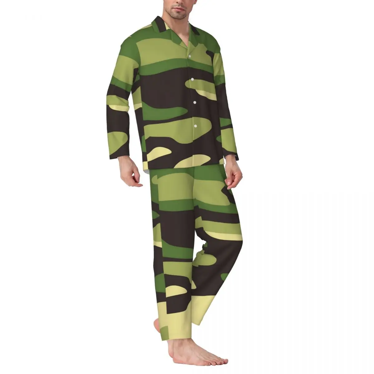 

Пижама Мужская камуфляжная с длинным рукавом, одежда для сна для отдыха, Мультикам, теплая Домашняя одежда, комплект из 2 предметов