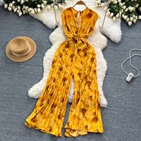 Summer Elegant Women Abstract Print Jumpsuit Chic Streetwear Wide Leg Romper Mujer V Neck Bodycon Sleeveless High Jumps - Image 3