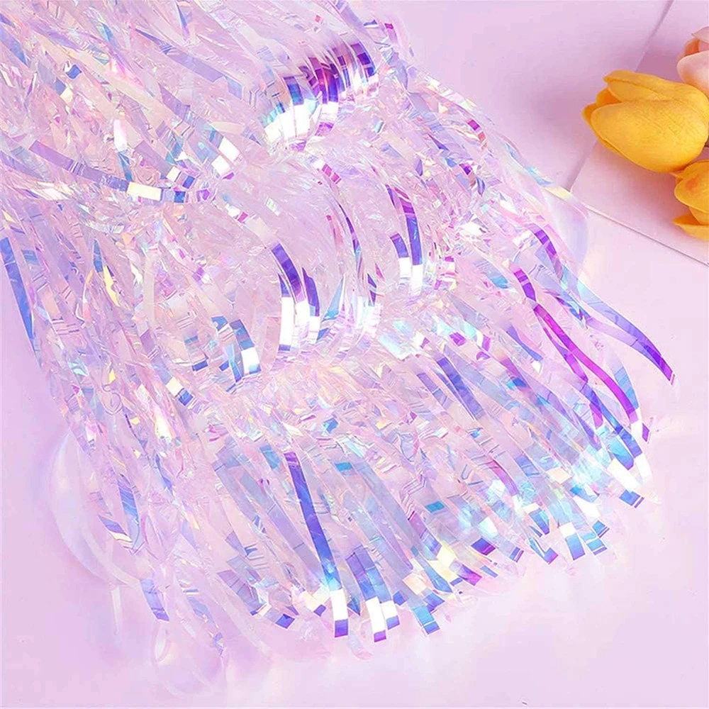 Shimmering Iridescent Foil Fringe Curtain Party Backdrop Decor