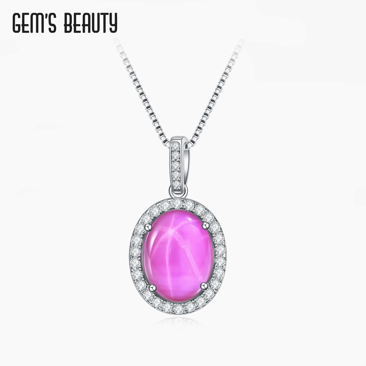 

Gem's Beauty Luxury Oval Lab Star Ruby Necklace 925 Sterling Silver White Sapphire Halo Pendant Necklaces For Women Fine Jewelry